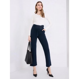 Crepe High-Waisted Sash Belt Pants