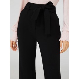 Crepe High-Waisted Sash Belt Pants