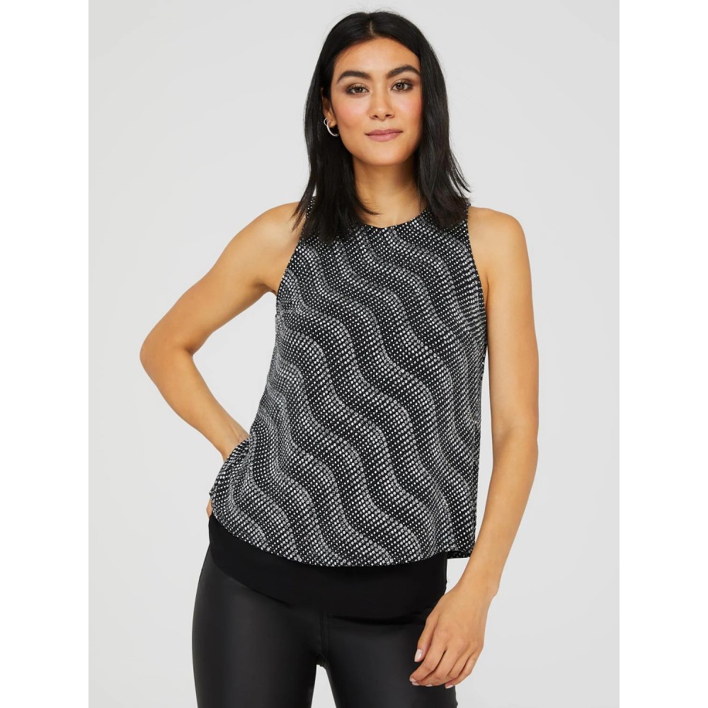 Abstract Glitter Sleeveless Open Back Top