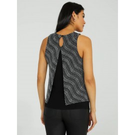 Abstract Glitter Sleeveless Open Back Top