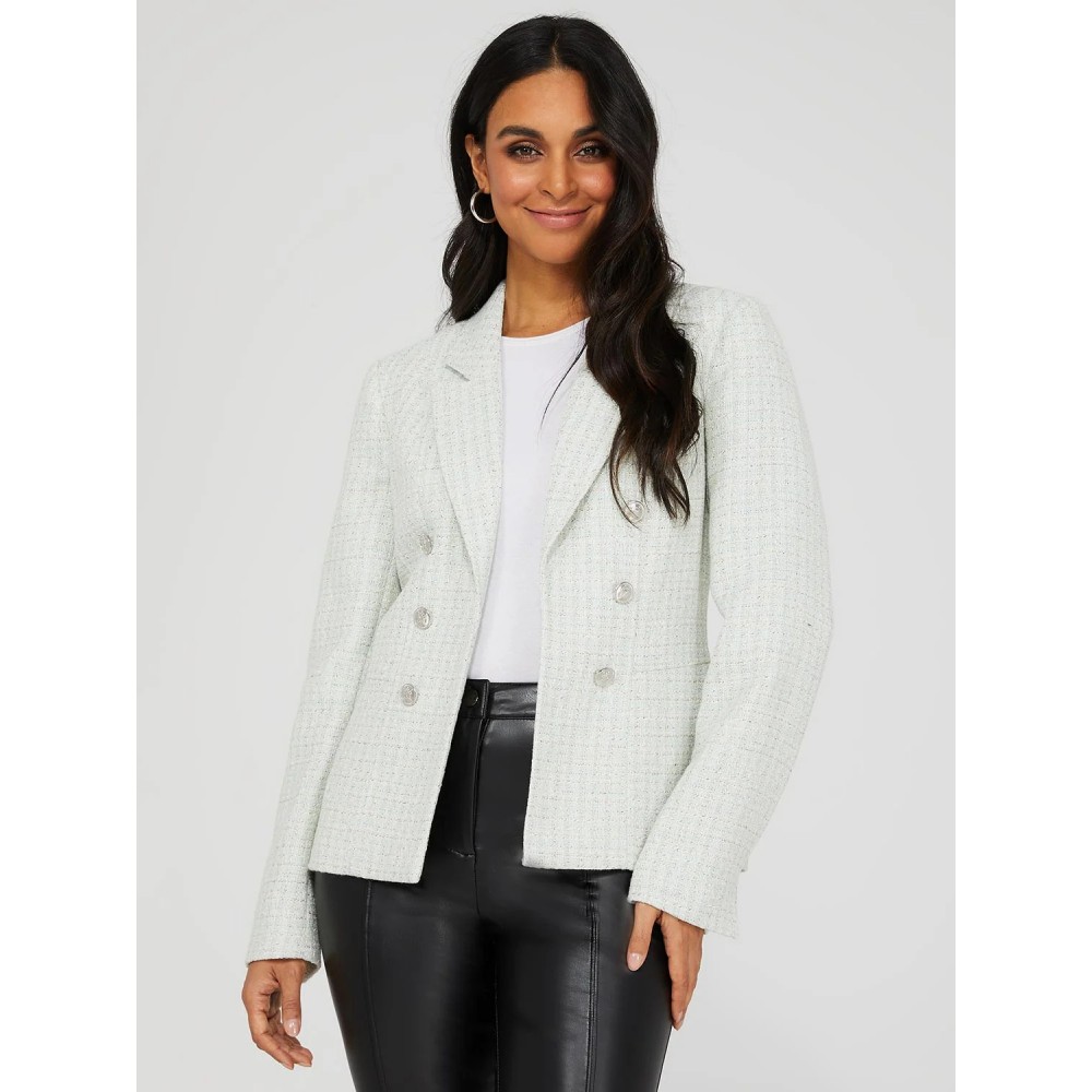 Faux Double-Breasted Boucle Blazer