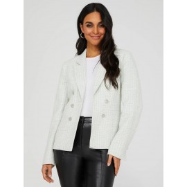 Faux Double-Breasted Boucle Blazer