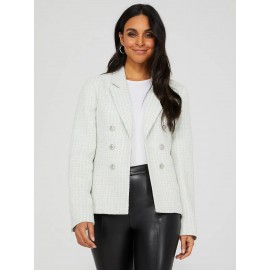 Faux Double-Breasted Boucle Blazer