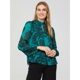 Floral Print Chiffon Button-Front Blouse With Puff Sleeves