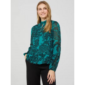 Floral Print Chiffon Button-Front Blouse With Puff Sleeves
