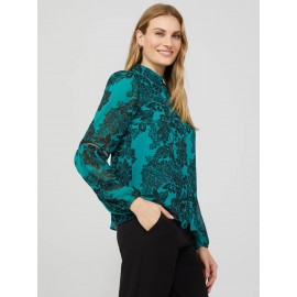 Floral Print Chiffon Button-Front Blouse With Puff Sleeves