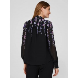 Floral Print Chiffon Button-Front Flowy Blouse
