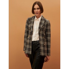 6-Button Plaid Boucle Blazer