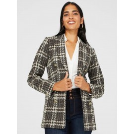6-Button Plaid Boucle Blazer