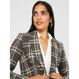 6-Button Plaid Boucle Blazer