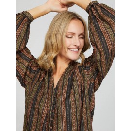 Ribbon Print Button-Front Blouse