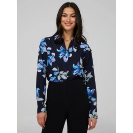 Floral Print Chiffon Split Neck Button-Front Blouse