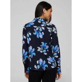 Floral Print Chiffon Split Neck Button-Front Blouse
