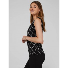 Printed Sleeveless Top With Pleated Front Neckline