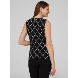 Printed Sleeveless Top With Pleated Front Neckline