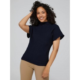 Textured Funnel Neck Short Sleeve Top