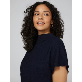 Textured Funnel Neck Short Sleeve Top