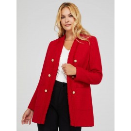 Long Open Boucle Blazer With Fringe Lapels