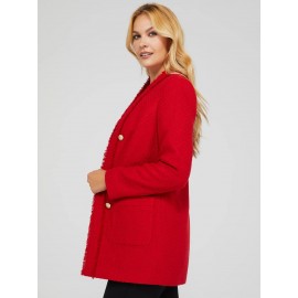 Long Open Boucle Blazer With Fringe Lapels