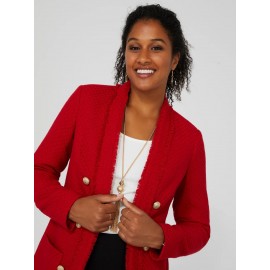 Long Open Boucle Blazer With Fringe Lapels