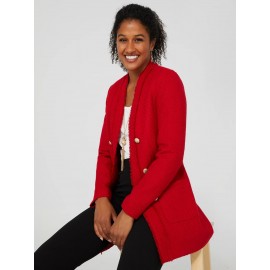 Long Open Boucle Blazer With Fringe Lapels