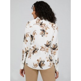 Floral Print Satin Split Neck Button-Front Blouse