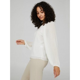 Plisse Chiffon Top With Pleated Balloon Sleeves