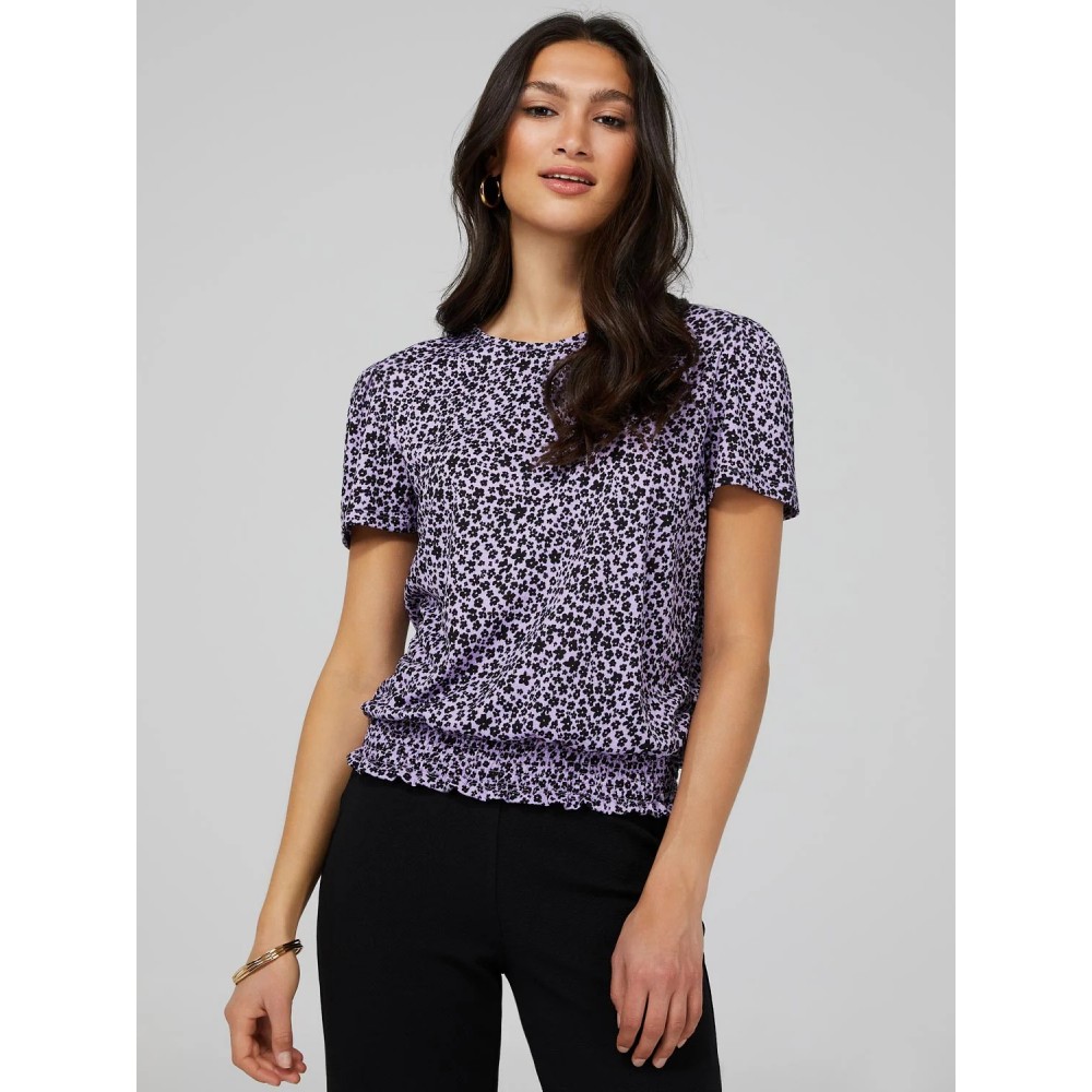 Printed Textured T-Shirt With Smocked Bottom Band