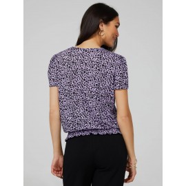 Printed Textured T-Shirt With Smocked Bottom Band