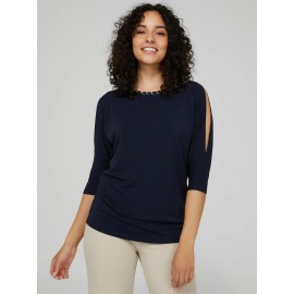 Cold Shoulder Top With Chain Neckline Detail