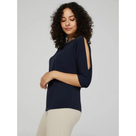 Cold Shoulder Top With Chain Neckline Detail