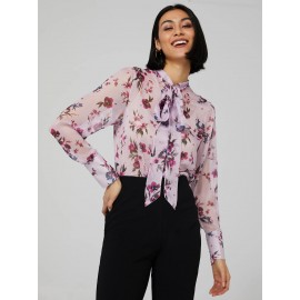 Printed Chiffon Blouse With Neck Tie