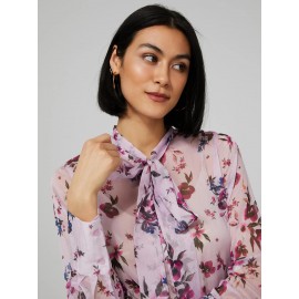 Printed Chiffon Blouse With Neck Tie