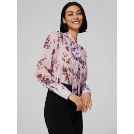 Printed Chiffon Blouse With Neck Tie