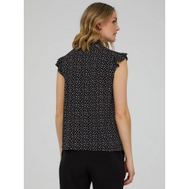Printed Ruffle Cap Sleeve Mock Neck Top