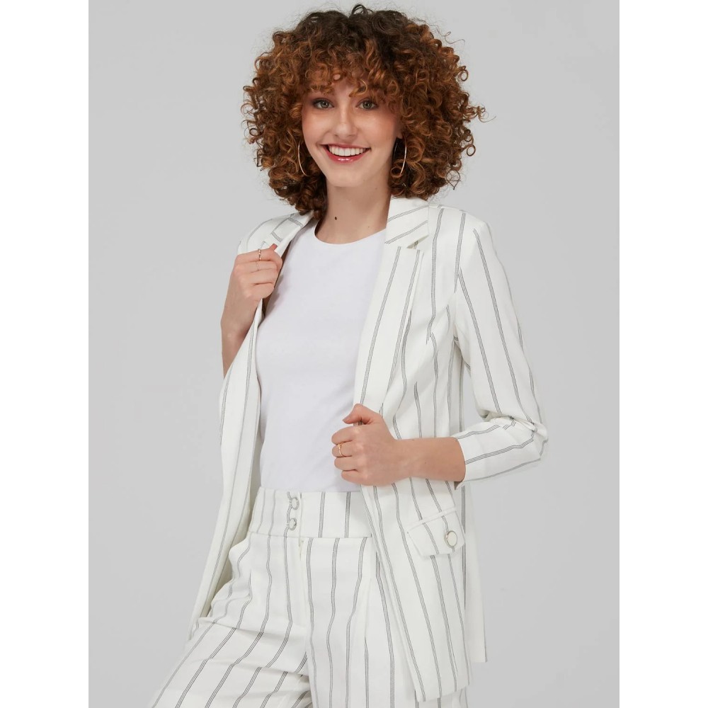Striped 3/4 Sleeve Blazer With Ruching