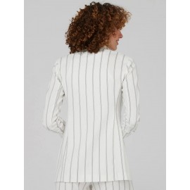 Striped 3/4 Sleeve Blazer With Ruching