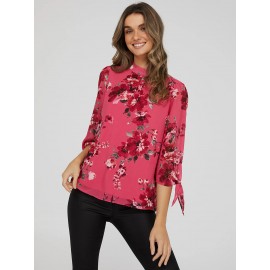 Printed Chiffon Mock Neck Blouse