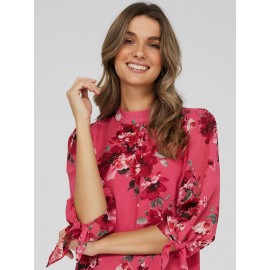 Printed Chiffon Mock Neck Blouse