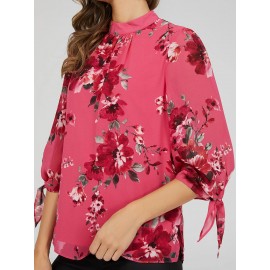 Printed Chiffon Mock Neck Blouse