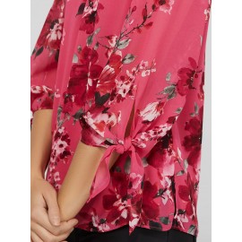 Printed Chiffon Mock Neck Blouse