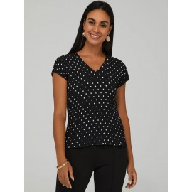 Polka Dot Bar-Back V-Neck Top